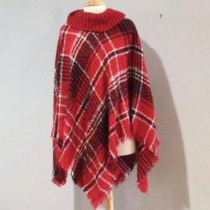 Est. 1946 100% Acrylic Red, Black, & White Poncho One Size